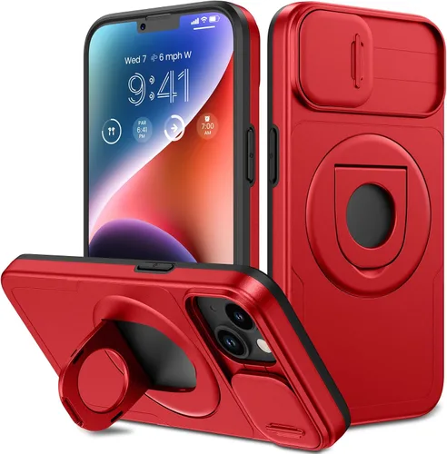 Vista 9 de VEGO - Funda para iPhone 13 con funda para cámara [compatible con MagSafe], color negro Funda para iPhone 14 incorporada con soporte de 360°
