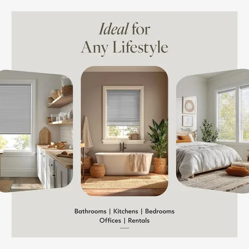 Vista 3 de CHICOLOGY - Minipersianas para ventanas interiores – 12 pulgadas de ancho x 36 pulgadas de alto, persianas horizontales de vinilo gris Sin cuerdas