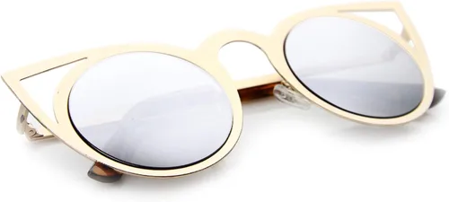 Vista 17 de zeroUV Gafas de sol redondas de metal recortadas con lente de espejo de ojo de gato para mujer