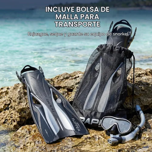Vista 4 de Rapido Boutique Collection - Aleta de esnórquel ajustable con bolsa de transporte para equipo de esnórquel, fácil de empacar y viajar, aletas