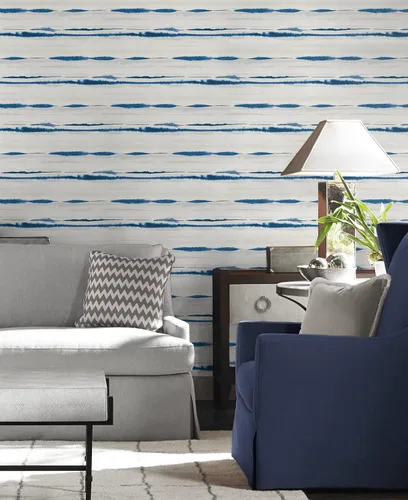 Vista 7 de Lillian August Luxe Haven Horizon Stripe - Papel tapiz para despegar y pegar (azul Oasis)