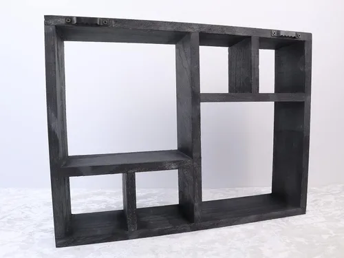 Vista 5 de Shelf & Stone - Mini estante de exhibición de fósiles y cristal (gris) - Estante rústico montado en la pared para decoración de granja para fósiles
