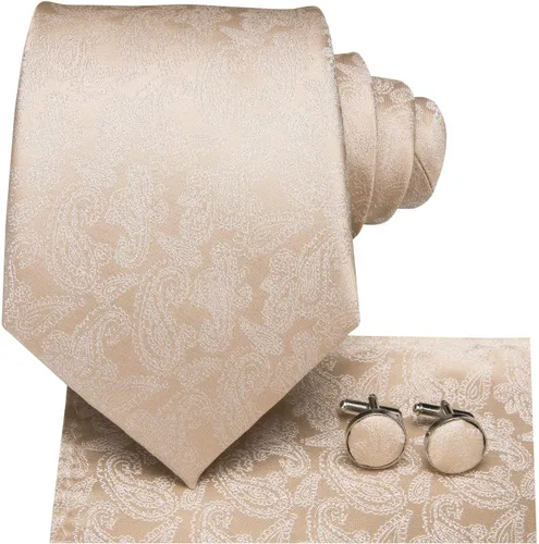Vista 2 de Hi-Tie Conjunto de corbatas de seda con estampado paisley para hombre, pañuelo de bolsillo y gemelos, conjuntos de corbata formal para negocios a