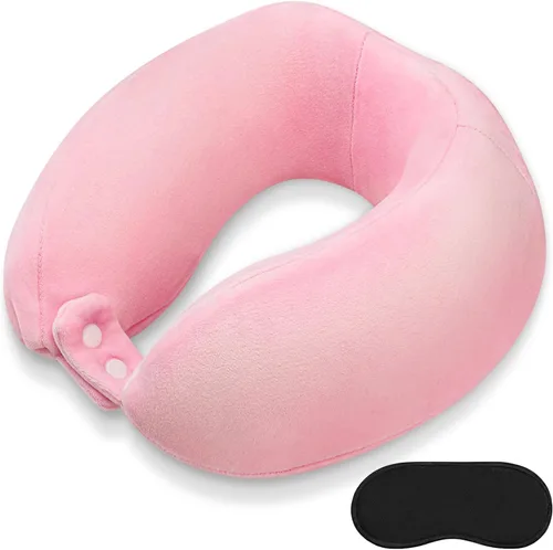 Vista 8 de Almohada de cuello de espuma viscoelástica para el cuello de avión con funda de terciopelo, almohada suave de avión para dormir, almohada de viaje