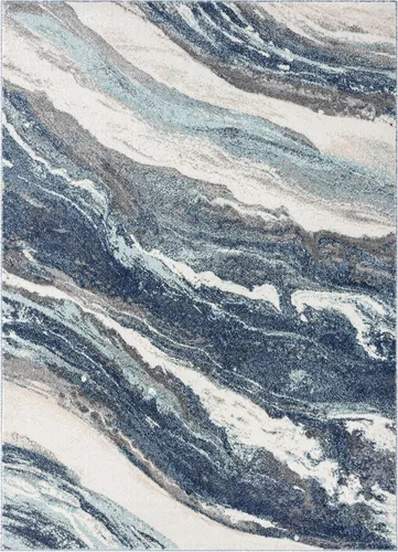 Vista 2 de LUXE WEAVERS - Alfombra abstracta Art Déco, color azul, 5 x 7 Patrón de remolino de mármol, pila media, alfombra de sala de estar