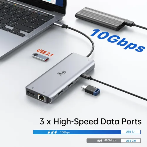 Vista 5 de LIONWEI Docking Station Dual Monitor 4K, 13-in-1 USB C Dock for Laptop Mac 13 en 1 (2 HDMI+DisplayPort)