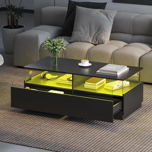 Vista 10 de HedoAjim Mesas de centro cuadradas con almacenamiento, mesa de centro moderna para sala de estar, mesas de centro redondas negras y 2 cajones Negro
