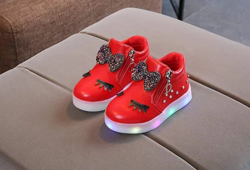 Vista 2 de Zapatos deportivos para niños y niñas de 1 a 6 años con luz LED de cristal y lazo luminoso, cálido para invierno