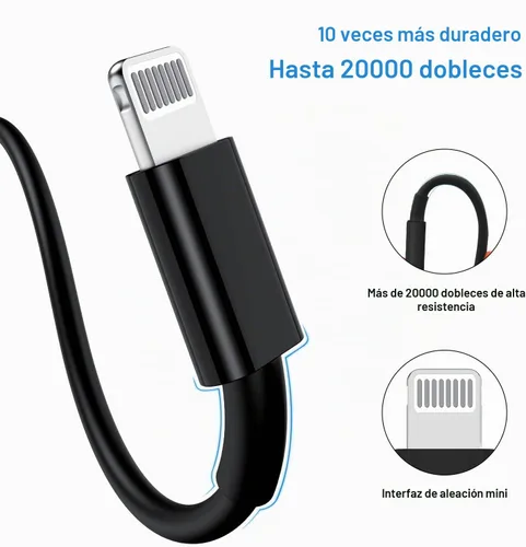 Vista 3 de Cable largo de carga rápida de 10 pies para iPhone 12, 13, 14, [certificado MFi de Apple], cable USB C a Lightning, puerto tipo C compatible