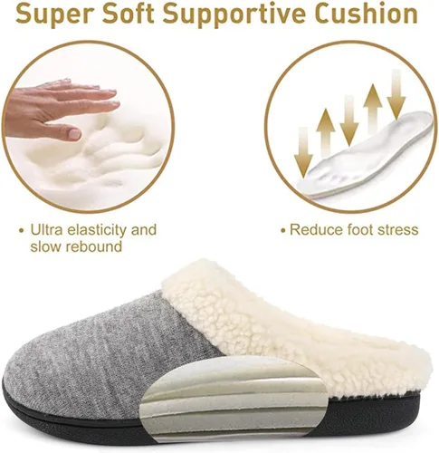 Vista 2 de Wishcotton Pantuflas de casa Sherpa con espuma viscoelástica para mujer para interiores y exteriores