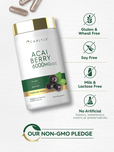 Vista 5 de Carlyle Suplemento de bayas de acai 250 cápsulas Extracto de hierbas tradicional Sin OMG y sin gluten