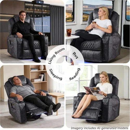 Vista 9 de Sillón reclinable giratorio de doble motor 240° (gris terciopelo, 2)