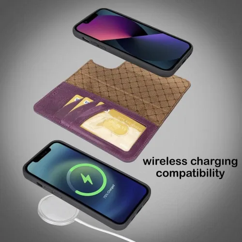 Vista 5 de BOULETTA Magsafe - Funda para iPhone 14 Pro - Funda magnética desmontable de cuero genuino con tarjetero RFID, 3 ranuras de 6.1 pulgadas