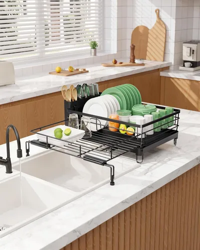 Vista 9 de Kitsure Escurridor extensible para platos – Escurridor de platos resistente al óxido para encimera de cocina con patas de soporte ajustables