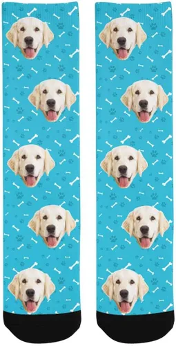 Vista 4 de Calcetines personalizados con foto de la mascota, huellas de pisadas de gato y perro, patas, huesos, calcetines largos con imagen para hombres