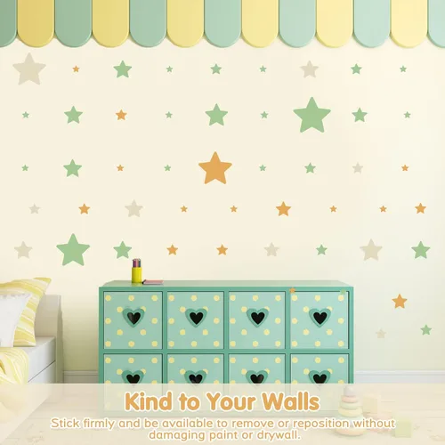 Vista 4 de Calcomanías de pared de estrellas para dormitorio de niñas, guardería, calcomanías de pared de estrellas de tono brillante, calcomanías de pared