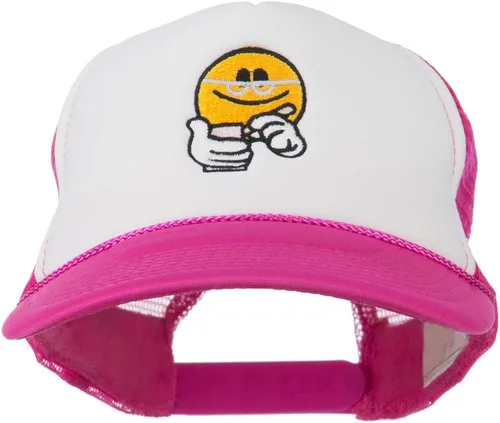 Vista 8 de e4Hats Scribe Smile Face - Gorra de malla de espuma bordada Negro blanco