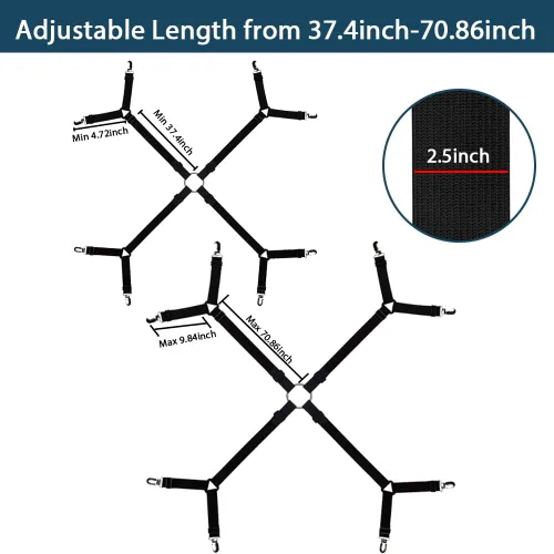 Vista 2 de Correas de cama, sujetadores, clips de sujeción, forma triangular, soporte de esquina ajustable entrecruzado para individual/Queen/King, negro