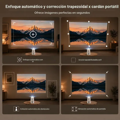 Vista 5 de Proyector 4K para Exteriores [Lanzamiento Corto/1200ANSI/Aplicaciones Integradas] con WiFi y Bluetooth, Proyector de Enfoque Automático con Soporte