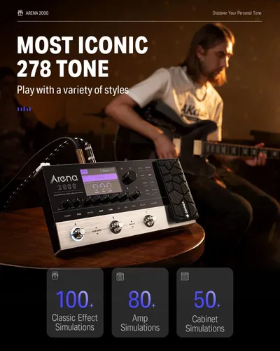 Vista 3 de Donner Arena 2000 Pedal Multi-Efectos para Guitarra con 278 Efectos, 100 IRs, Looper, Caja de Ritmos, Modelado de Amplificador, Soporte XLR y MIDI