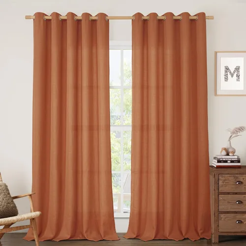 Vista 152 de LAMIT Cortinas de lino marrón caramelo para sala de estar, 84 pulgadas, de lino sintético, texturizado, filtrante de luz, paneles de privacidad