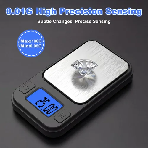 Vista 3 de Diyife Báscula de miligramo, báscula de bolsillo de alta precisión de 7.05 oz/0.0004 oz, 8 unidades con estuche de almacenamiento, báscula digital