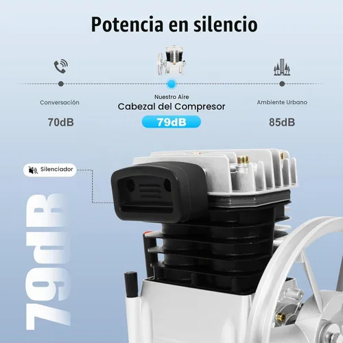 Vista 4 de Cabezal de bomba de compresor de aire, cabezal de compresor de aire de 3 HP con 2 cilindros, compresor de aire lubricado con aceite con polea