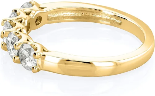 Vista 6 de Kobelli Alianza nupcial de cinco piedras de 45 quilates TGW redonda brillante cerca de moissanita incolora (GH) en oro amarillo de 14 k