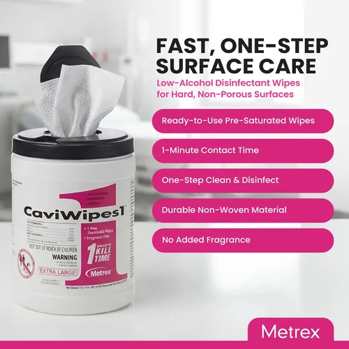 Vista 2 de Metrex CaviWipes1 Toallas desinfectantes de superficie XL – Toallitas desinfectantes no tejidas duraderas para superficies duras y no porosas