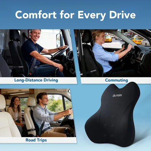 Vista 5 de QUTOOL Almohada de Soporte Lumbar para Automóvil, Accesorios de Camión Elementos Esenciales de Viaje, Cojín de Espuma con Memoria para Asiento