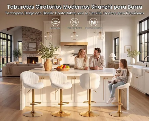 Vista 6 de Shunzhi Juego de 2 taburetes de bar giratorios modernos, taburetes de bar Beige