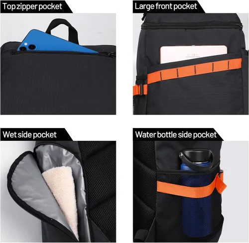 Vista 3 de MIER Mochila de baloncesto con compartimento para zapatos y portabalones. Gran mochila para equipo deportivo, para hombres y mujeres, para gimnasio