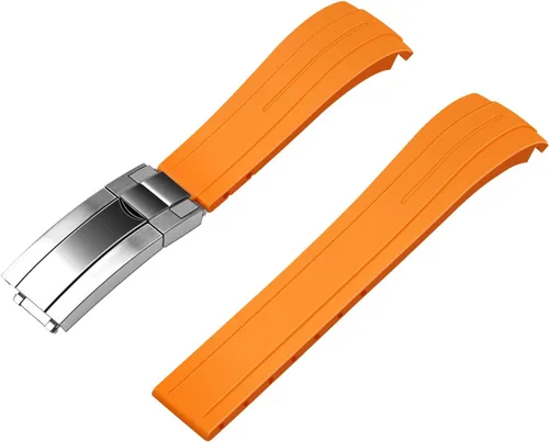 Vista 2 de YISIWERA Craftsmanship - Correa de reloj de silicona con extremos curvos de 0.787 in y 0.866 in, correa de reloj de goma sólida, alta pulido