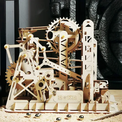 Vista 2 de ROKR - Juego de rompecabezas de madera de montaje en 3D, juego de rompecabezas, engranajes mecánicos, juego de modelos, juego de carreras de mármol