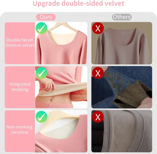 Vista 7 de Merdia Conjunto de ropa interior térmica para mujer, capa base elástica, suave, térmica, parte superior e inferior