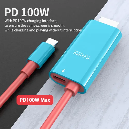 Vista 4 de Cable USB-C a HDMI de 6.6 pies para Nintendo Switch NS/OLED, reemplaza la estación de acoplamiento Switch con puerto PD de 100 W