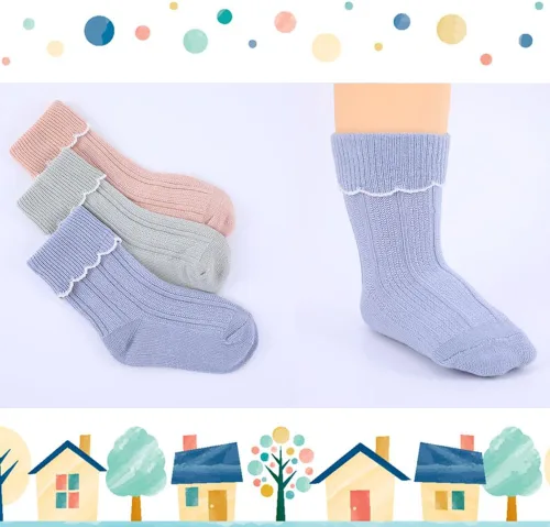 Vista 3 de WATOCHE Calcetines para bebés y niñas pequeñas con volantes, calcetines de vestir con volantes, calcetines antideslizantes para bebés, calcetines