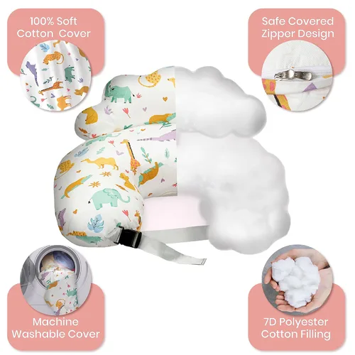 Vista 8 de Almohada de Lactancia PILLANI para Amamantar, Almohada de Pecho con Barrera de Seguridad para Mayor Comodidad, Registro de Bebé, Funda de Algodón