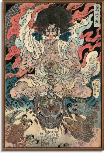Vista 12 de Utagawa Kuniyoshi - Lienzo con marco flotante para pared, pintura japonesa Ukiyo-e, un pájaro gigante y una langosta - 16 x 24 pulgadas