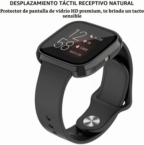 Vista 6 de Tobfit - Protector de pantalla para Fitbit Versa 2 con funda protectora de vidrio templado HD, carcasa rígida de policarbonato de cobertura completa