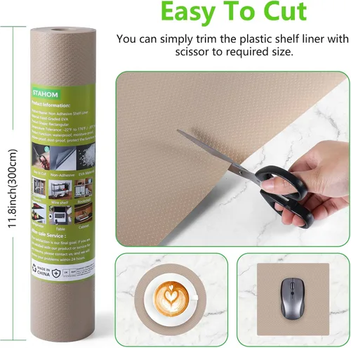 Vista 7 de Revestimientos de estantes beige para armarios de cocina, revestimiento de cajones no adhesivo para baño, revestimientos impermeables