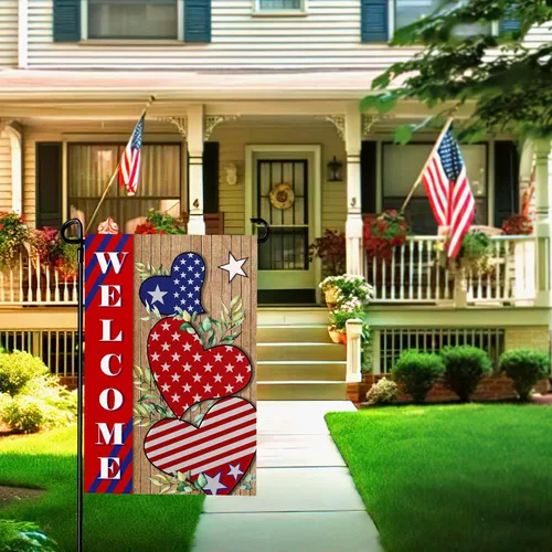 Vista 3 de Bandera patriótica de jardín del 4 de julio para exteriores, banderas de jardín de independencia americana, 12 x 18 pulgadas, decoración