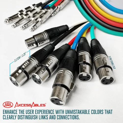 Vista 4 de AxcessAbles XLR hembra a 1/4" TRS - Paquete de cables de color para altavoz equilibrado de 2 pies Altavoces equilibrados, cables de serpiente