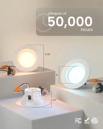 Vista 7 de Sunco - Paquete de 48 luces LED empotrables de 4 pulgadas, iluminación de lata, 660 LM, 11 W (equivalente a 40 W), CCT seleccionable