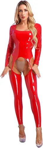 Vista 3 de YiZYiF Body de mujer brillante charol PVC cuero catsuit cuerpo completo látex apretado cremallera mono