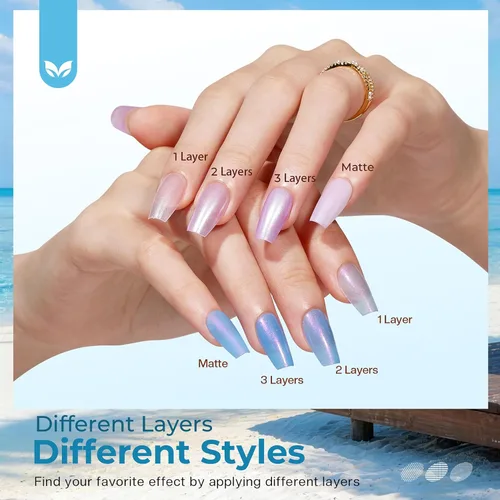Vista 9 de Morovan Juego de esmalte de uñas degradado: esmalte de uñas de perlas de primavera y verano, esmalte de uñas rosa, azul, morado, secado rápido