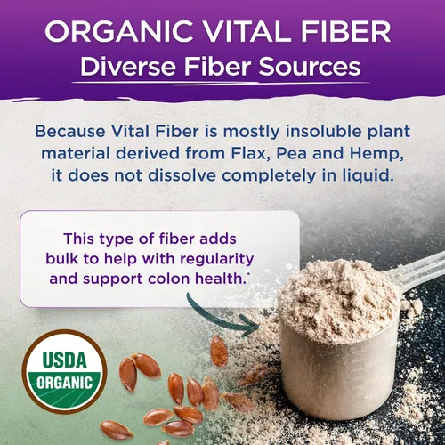 Vista 5 de Vital Planet - Polvo de fibra vital, suplemento de fibra soluble e insoluble con lino, guisante y cáñamo, suplemento dietético diario orgánico que
