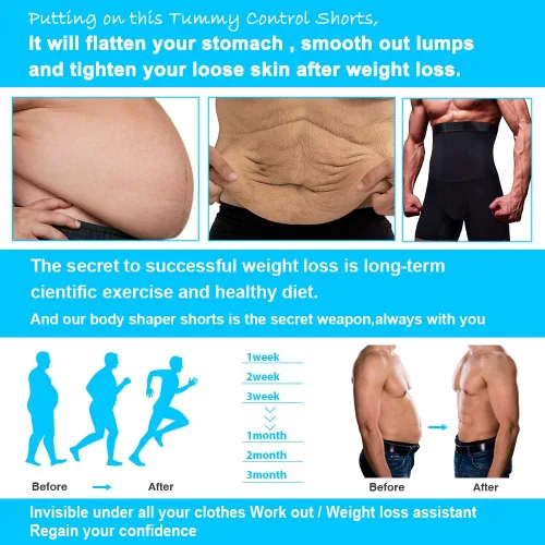 Vista 5 de KOCLES Pantalones cortos con control de abdomen para hombre, cintura alta, adelgazante, moldeador de compresión, faja para el vientre, calzoncillos