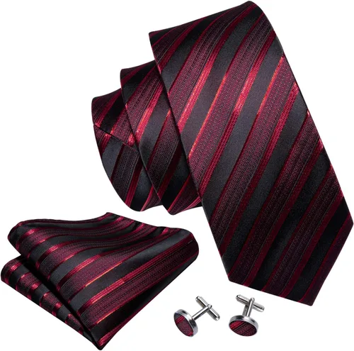Vista 97 de Barry.Wang Juego de corbatas a cuadros para hombre con pañuelo gemelos de rayas clásicas