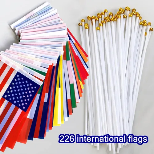 Vista 4 de 226 banderas internacionales del mundo pequeñas banderas de mano en palo, banderas de todos los países, 8.2 x 5.5 pulgadas